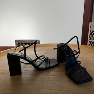 Black Strappy Heels Square Toe